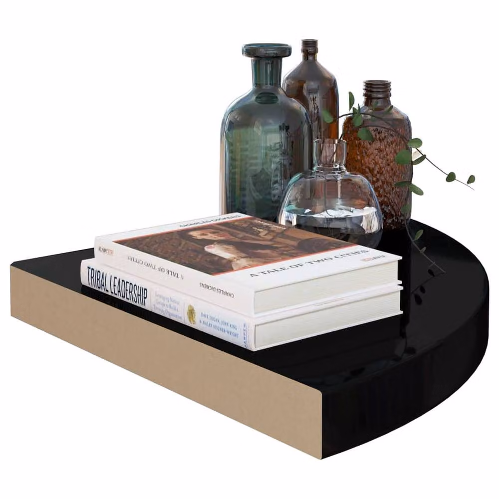 Berkfield Home Floating Corner Shelf in High Gloss Black, W/D/H: 35 x 35 x 3.8 cm – 4