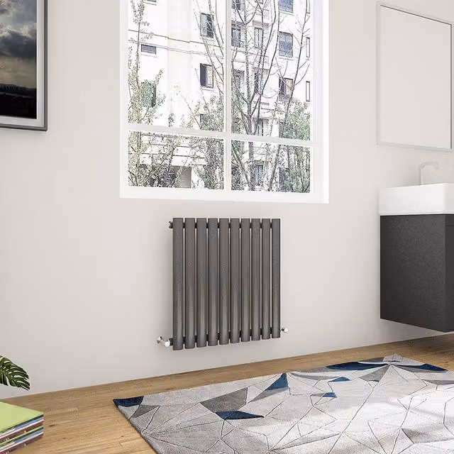 AicaBathroom Horizontal Oval Column Radiator in Anthracite Grey, W: 59 cm, H: 59 cm, D: 59 cm