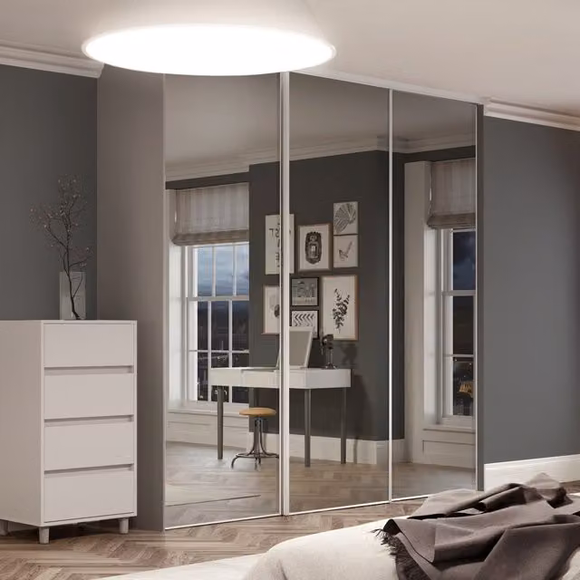Spacepro Classic Mirrored Sliding Wardrobe Door Kit in Cashmere, Width: 914 mm