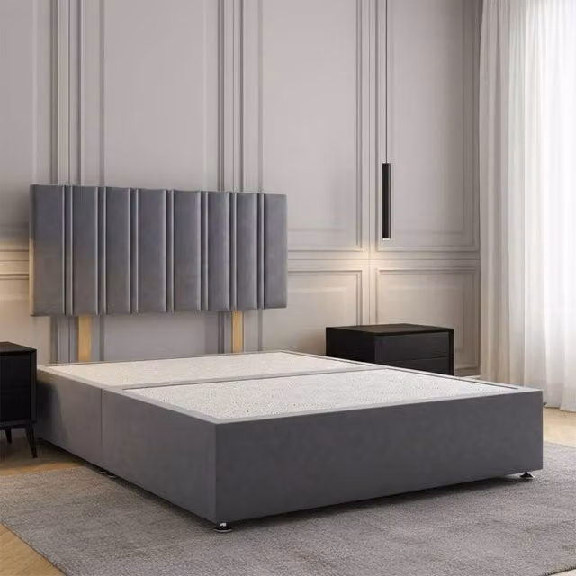 Regional Furnishings Luxury Plush Velvet Divan Bed with 24 inch Headboard in Anthracite Grey, Small Double, W/D/H: 120 x 200 cm
