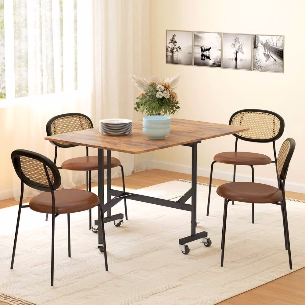 Wyld Haus Maro Rustic Brown Wood Effect Drop Leaf Dining Table with Castors, Seats 6 – 3