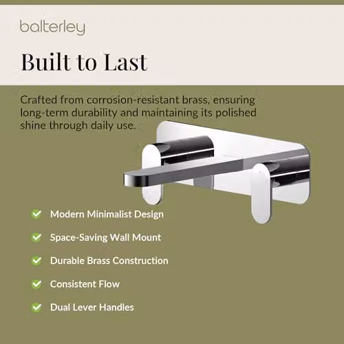 Balterley Wall Mount Basin Mixer Tap and Back Plate with Dual Lever Handles, Chrome, W/D/H: 7.5 x 19.3 x 28 cm – 3