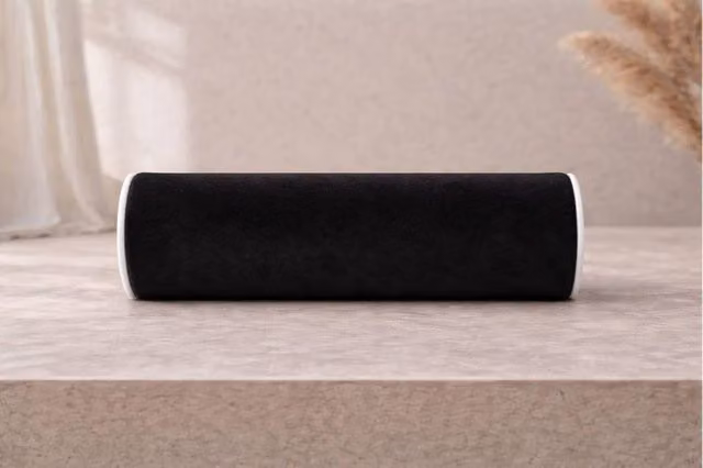 HOB Furniture Round Bolster Cushion in Black with White Piping