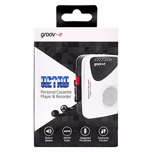 Groov-e Retro Personal Cassette Player and Recorder with AM/FM Radio, Built-in Speaker and Microphone, Silver – 5