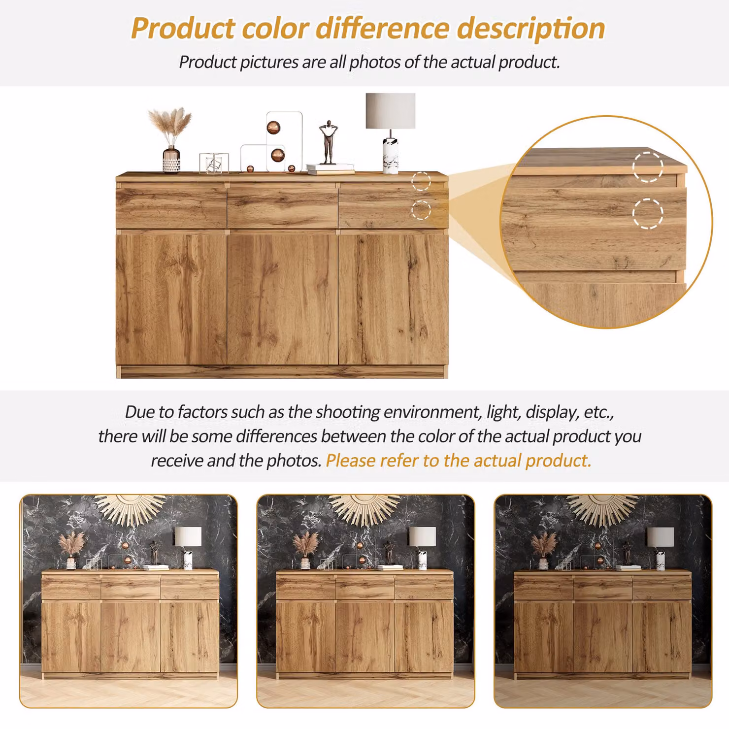 Aosom.UK Farmhouse Oak Buffet Cabinet with 3 Drawers and 3 Doors, Brown, W: 135 cm, D: 40 cm, H: 81 cm – 5