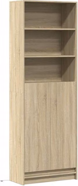 Berkfield Home Modern Highboard with Integrated LED Lighting in Sonoma Oak and Beige, W/D/H: 69 x 32.5 x 200 cm