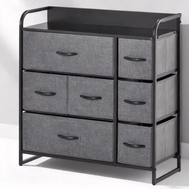 ERGOVEXA Grey Chest of Drawers with 7 Foldable Drawers and Modern Clothes Storage Unit
