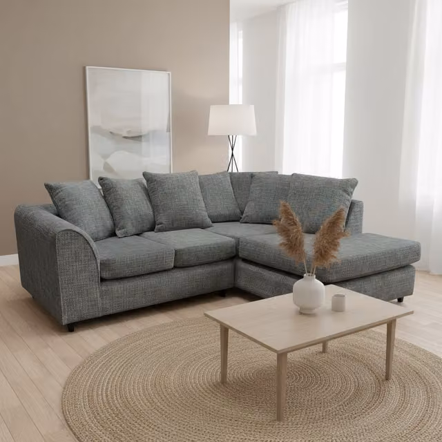 Abakus Direct Jumbo Corner Sofa in Soft Chenille with Plush Chaise Extension, Charcoal Grey, Right-hand Facing