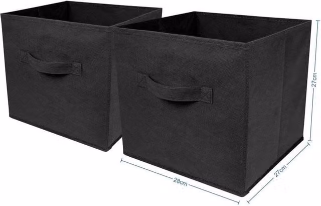 KORVIXA Black Foldable Canvas Storage Boxes, Pack of 2 – 1