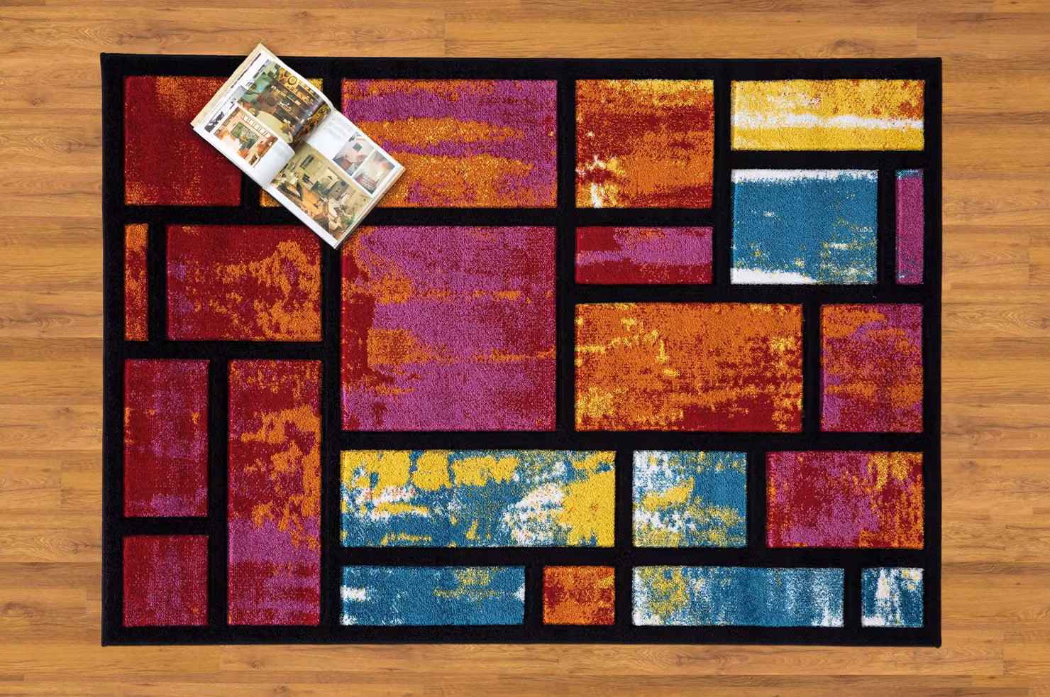 Smart Living Modern Hand Carved Abstract Area Rug, Multicolour Red, W: 60 cm, L: 110 cm – 2