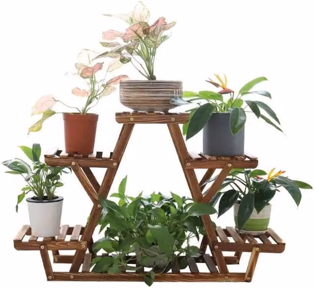 KORVIXA Rustic Wood Ladder Plant Stand in Brown for Indoor and Outdoor Use