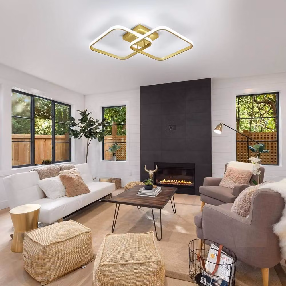 COMELY Modern Square Dimmable LED Ceiling Light in Gold/Brass with Remote Control – 2