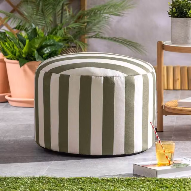 icon Milano Soft Woven Round Footstool Bean Bag Pouffe in Green