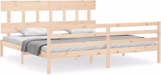 Berkfield Home Solid Wood Pine Bed Frame with Headboard in Brown, W/D/H: 200 x 200 cm