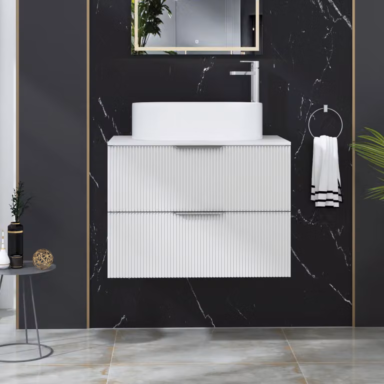 Royal Bathrooms Evora Matt White Fluted Wall Hung Vanity Unit with 2 Drawers and Peak Basin