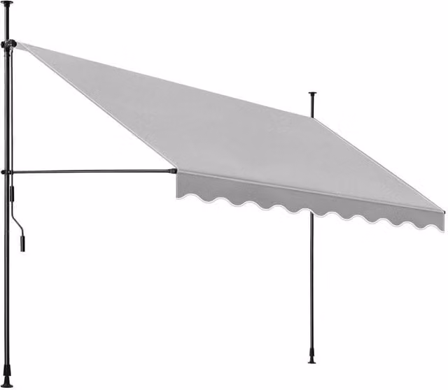 tectake Height Adjustable Awning with Hand Crank in Light Grey, W: 400 cm, D: 180 cm