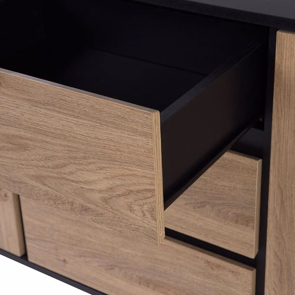 Wyld and Coco Nordic Sideboard in Light Brown and Black with 2 Cabinets and 3 Drawers – 5