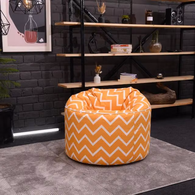 Ready Steady Bed Geometric Zigzag Printed Bean Bag Chair in Orange