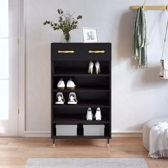 Berkfield Home Industrial Black Shoe Cabinet with Doors and Drawers W/D/H: 60 x 35 x 105 cm
