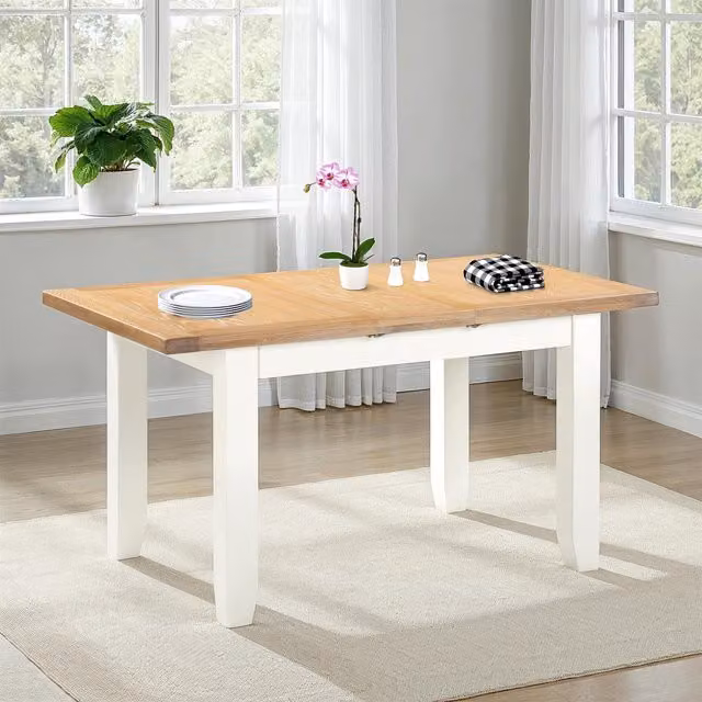 Seconique Windsor Extending Rectangular Dining Table in Ivory Oak Wood