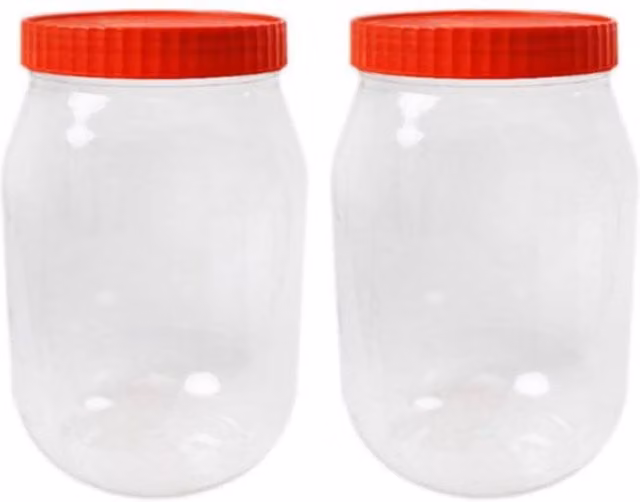 KDMD Set of 2 Clear Plastic Food Storage Jars with Screw Lids, 1000ml Each, Freezer Safe