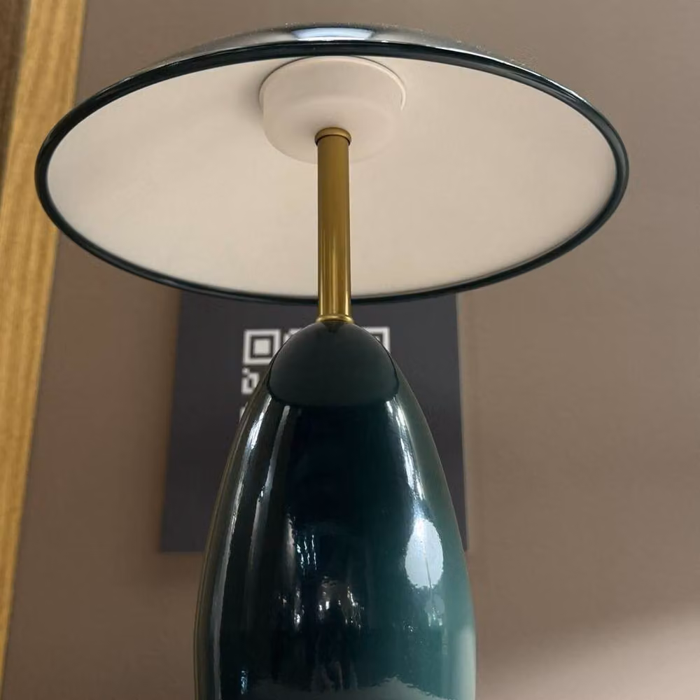 Netlighting Poppy Integrated LED Medium Table Lamp in Green and Gold/Brass with Warm White 3000K Light – 3