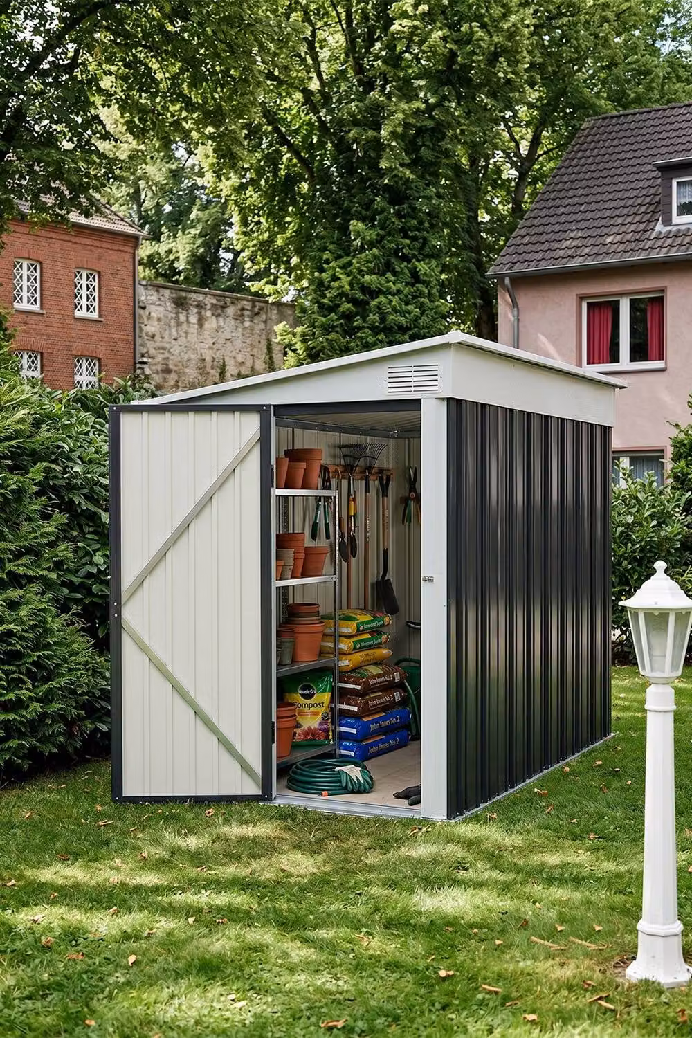 Living and Home Black Metal Pent Roof Garden Tool Shed Outdoor Patio Storage House W/D/H: 121.92 x 274.32 x 181 cm – 2