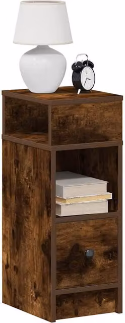 Berkfield Home Bedside Cabinet with Drawer in Smoked Oak Brown, W/D/H: 25 x 31 x 66 cm