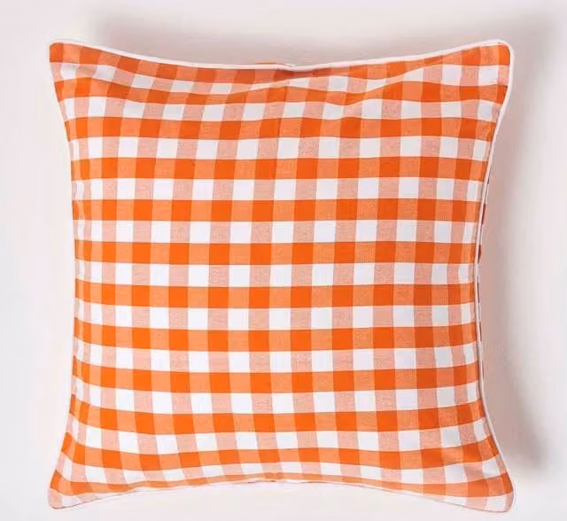 Homescapes Orange and White Gingham Cotton Square Cushion Cover, W/D/H: 45 x 45 x 45 cm – 1