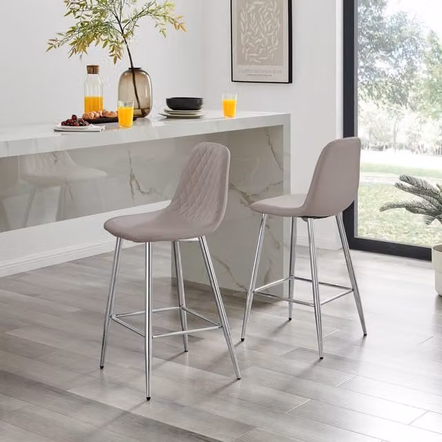 FurnitureboxUK Corona Faux Leather Upholstered Kitchen Breakfast Bar Chair in Brown with Silver Metal Legs