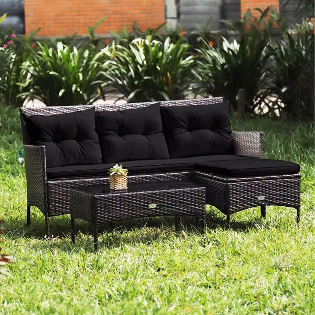 Costway 3 Piece Black Rattan and Metal Patio Conversation Set