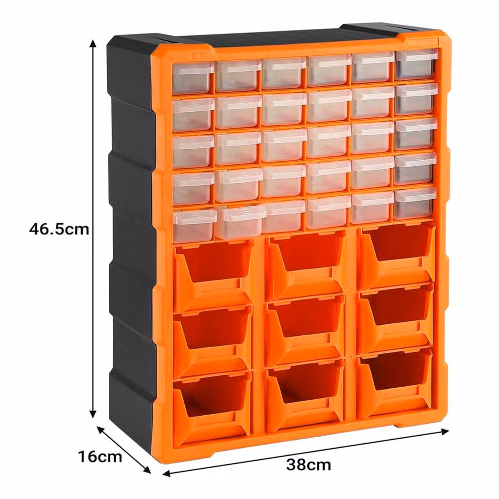 KORVIXA 39 Drawer DIY Storage Organiser Craft Box in Orange and Transparent Plastic, W/D/H: 50.0 x 50.0 x 50.0 cm – 2