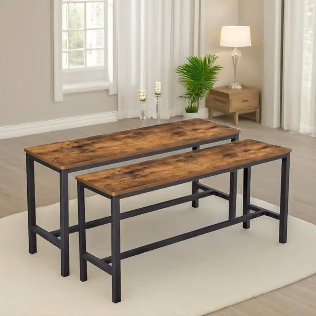 FURNOS Set of 2 Industrial Dining Benches in Rustic Brown and Black