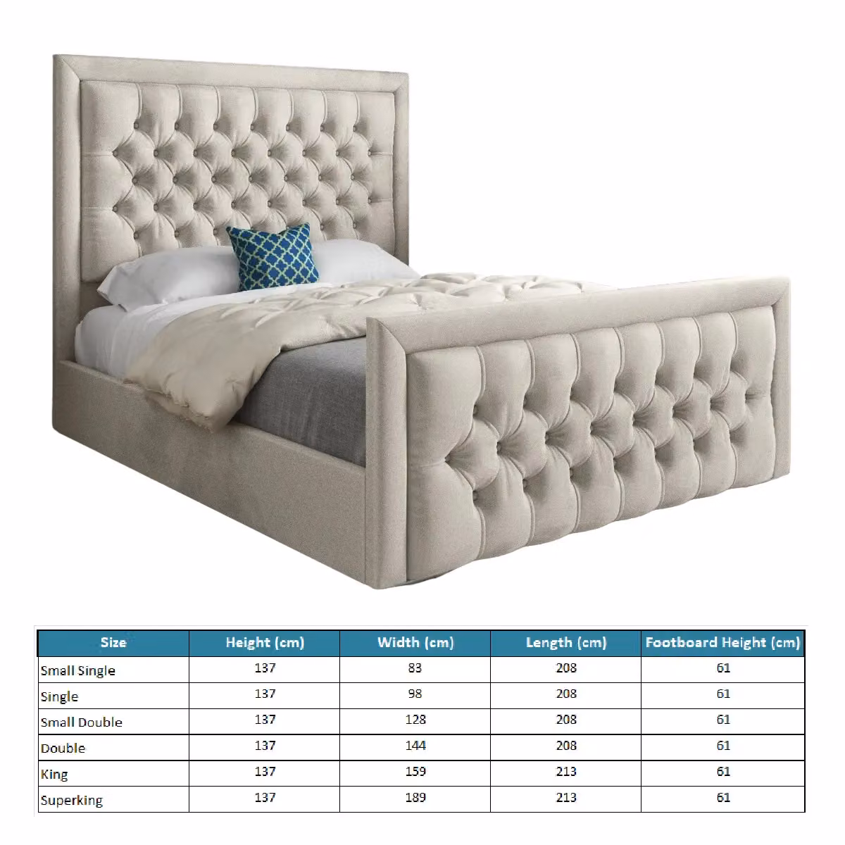 KDMD Modern Upholstered Velvet Bed Frame in Beige, W/D/H: 128 x 120 x 200 cm – 5