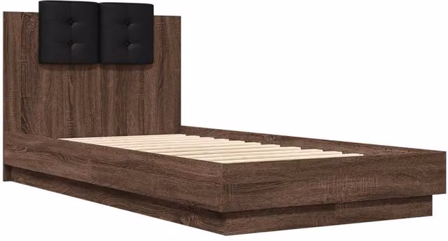 Berkfield Home Durable Small Single Bed Frame with LED Under-Bed Lighting in Brown Oak, W/D/H: 190 x 75 x 78 cm