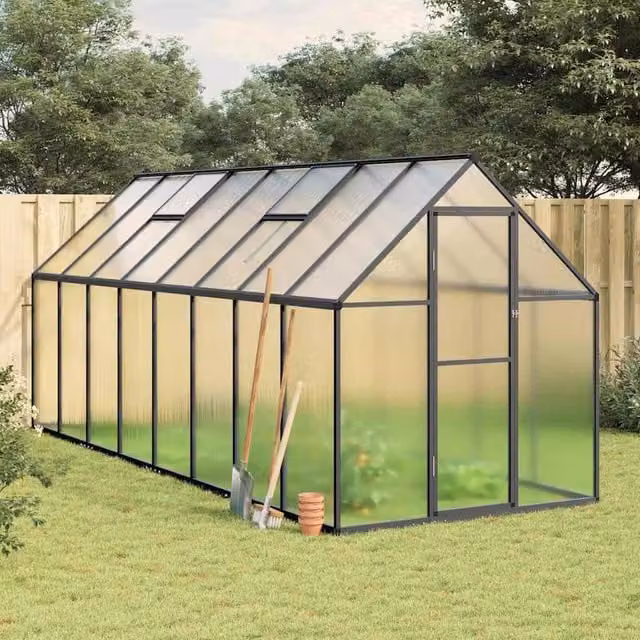 Berkfield Home Anthracite Aluminium Greenhouse with Polycarbonate Windows and Base Frame W/D/H: 445 x 169 x 195 cm – 1