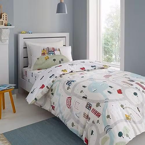 Bianca Transport Cotton Junior Duvet Cover Set with Pillowcases, White – 1