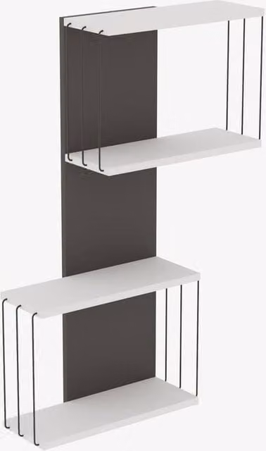 CALICOSY Wall Mounted Metal Shelf with 2 Niches in White, H: 96 cm, W: 48 cm, D: 19 cm