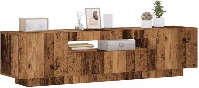 Berkfield Home Modern TV Cabinet with LED Lights in Old Wood Brown, W/D/H: 160 x 35 x 40 cm – 1