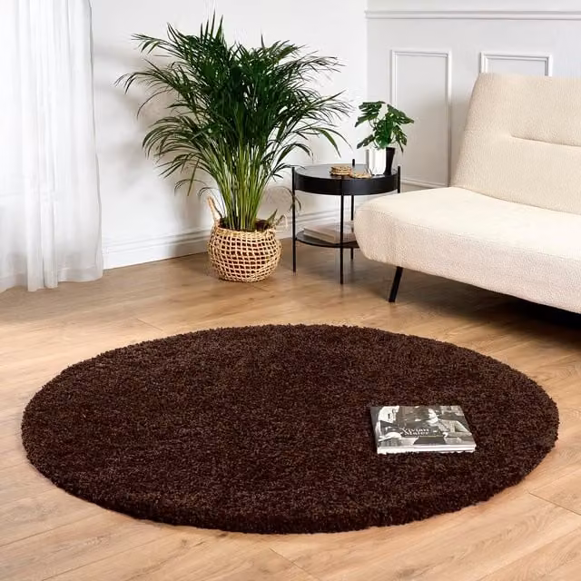 Bravich California Shaggy Round Rug in Brown, Diameter: 120 cm