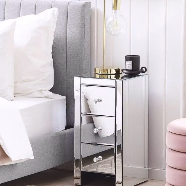 Wyld and Coco Living Silver Mirrored Glass 3-Drawer Nightstand W/D/H: 60 x 30 x 30 cm – 1