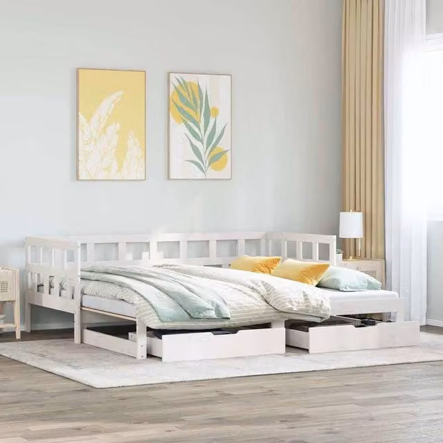 Berkfield Home White Rustic Pine Daybed with Trundle and Drawers W/D/H: 200 x 80 x 80 cm – 1