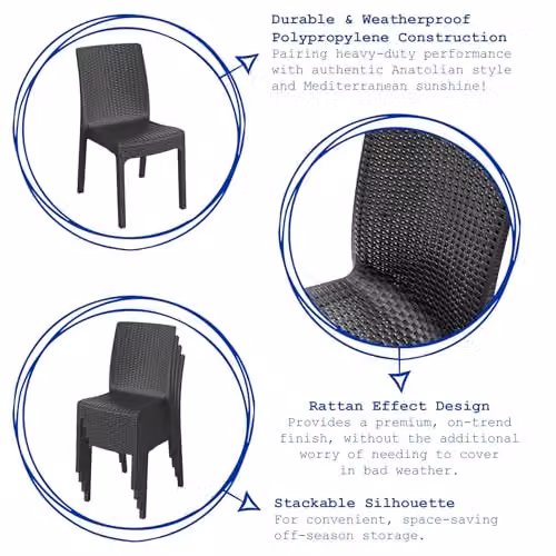 Harbour Housewares Nilufer Garden Dining Chairs, Pack of 4, Anthracite Rattan Effect Stackable Outdoor Seating – 2