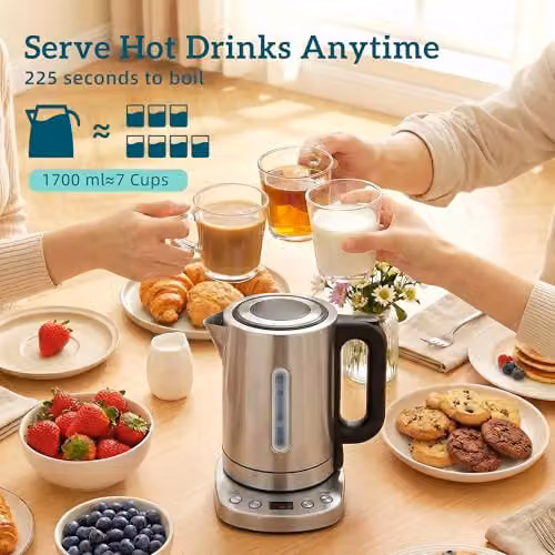 HOMCOM 1.7L Electric Kettle with Temperature Control and Keep Warm Function, Silver – 3