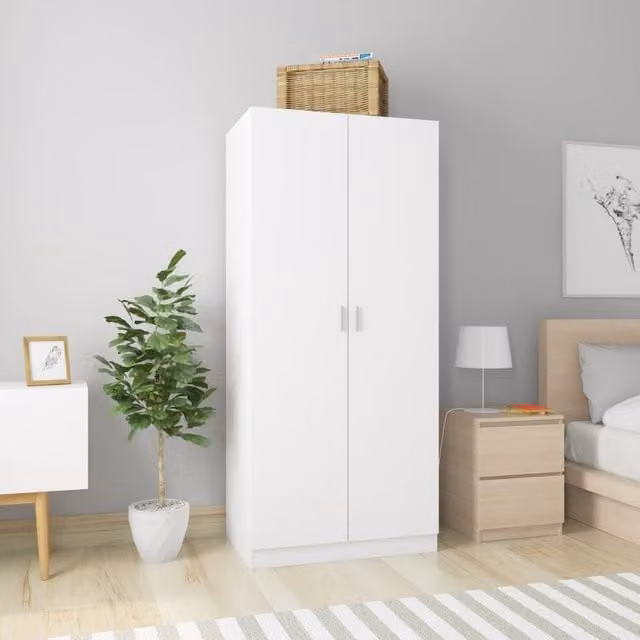 Berkfield Home Modern White Wardrobe with Hinged Doors, W/D/H: 80 x 52 x 180 cm – 1
