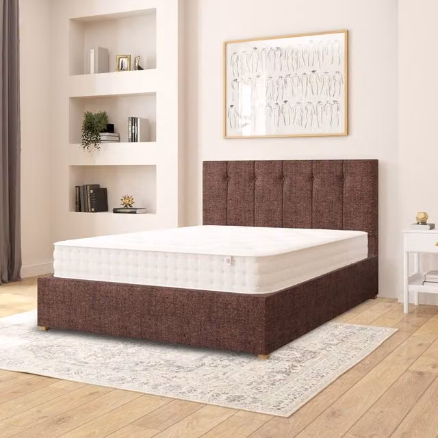 Aspire Hepburn Upholstered Ottoman Storage Bed in Chocolate Brown Yorkshire Knit Fabric, W/D/H: 180 x 200 cm