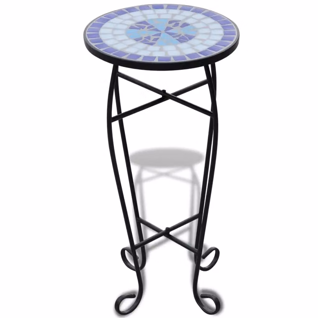 Berkfield Home Mediterranean Mosaic Side Table and Plant Table in Blue and White, W/D/H: 30 x 30 x 30 cm – 2