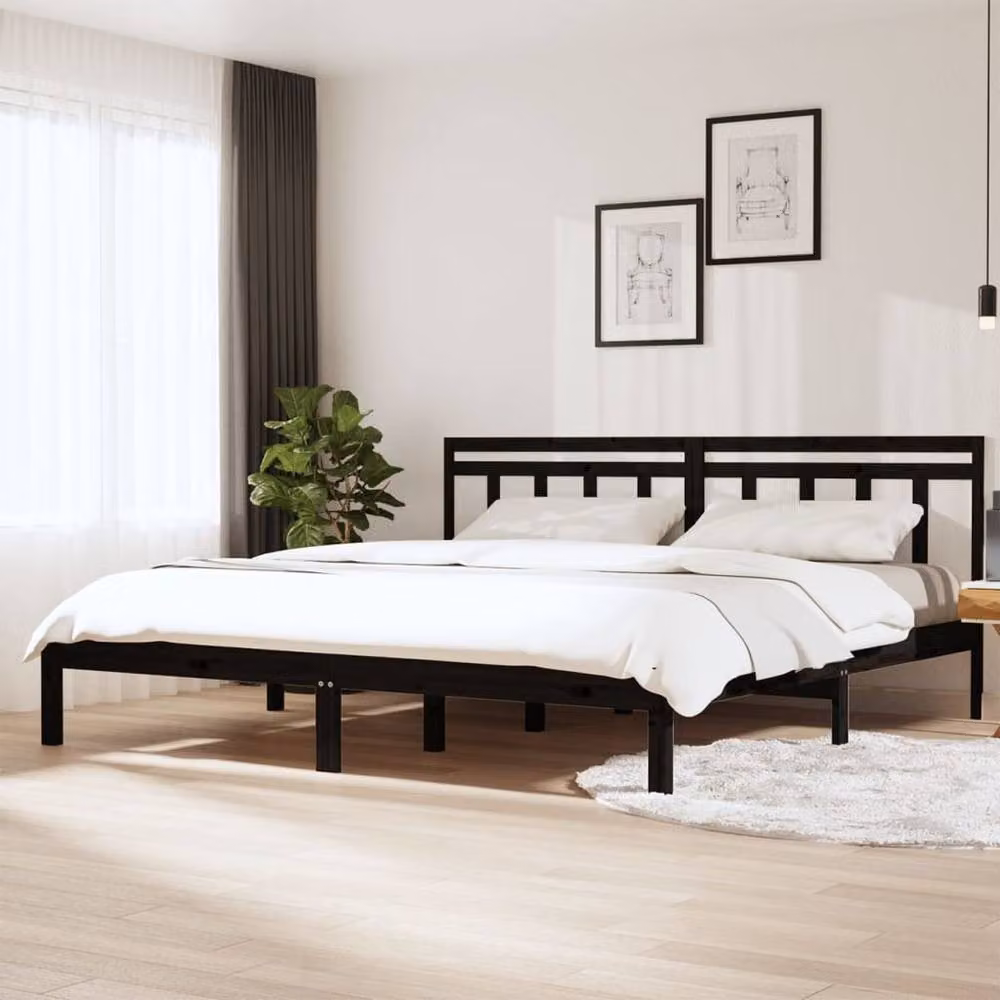 Berkfield Home Beautiful Black Solid Wood Pine Bed Frame W/D/H: 200 x 100 x 206 cm – 2