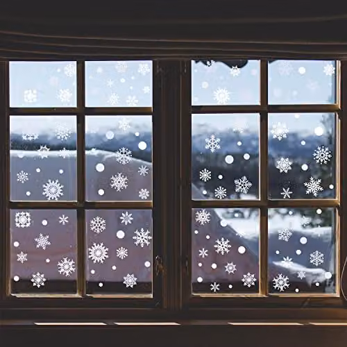 WALPLUS White Snowflake Christmas Window Stickers, 138 Piece Reusable Double Sided Window Clings – 2