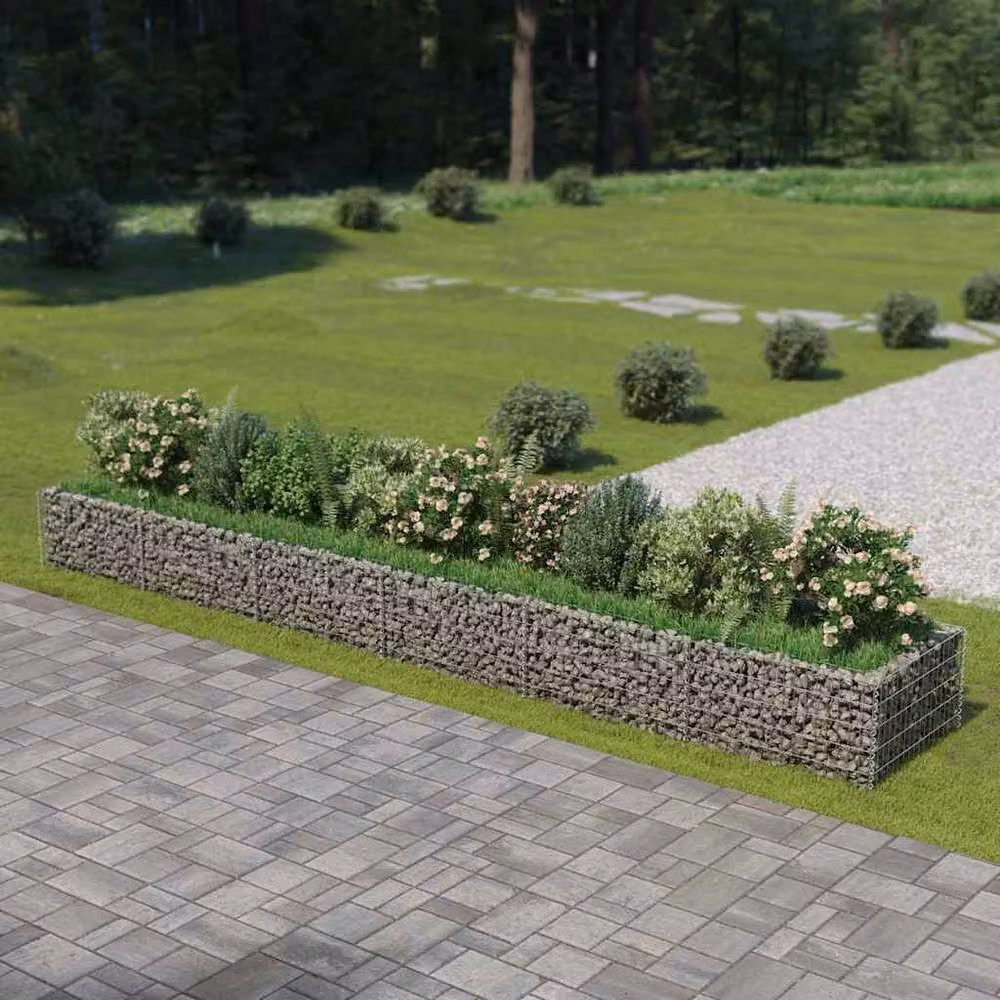 Berkfield Home Durable Galvanised Steel Gabion Raised Bed in Silver, W: 540 cm, D: 90 cm, H: 50 cm – 2